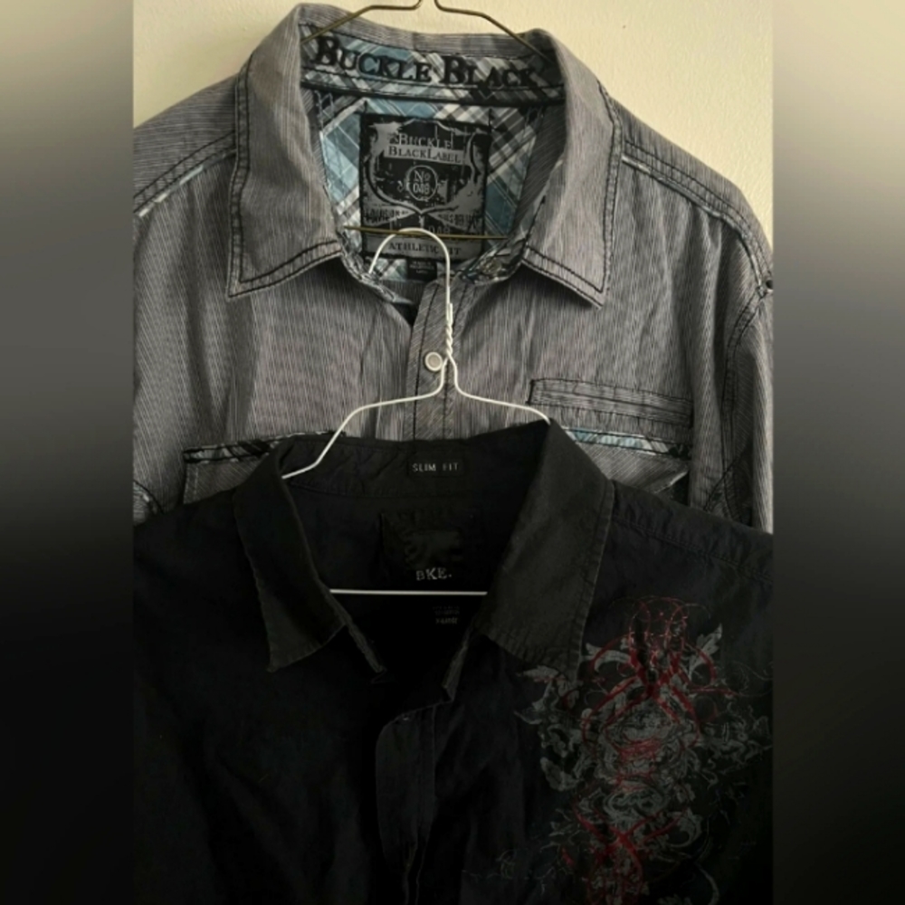 BKE Buckle Black Button Down long sleeve shirt bundle lot 2 (L & XL) slim fit
